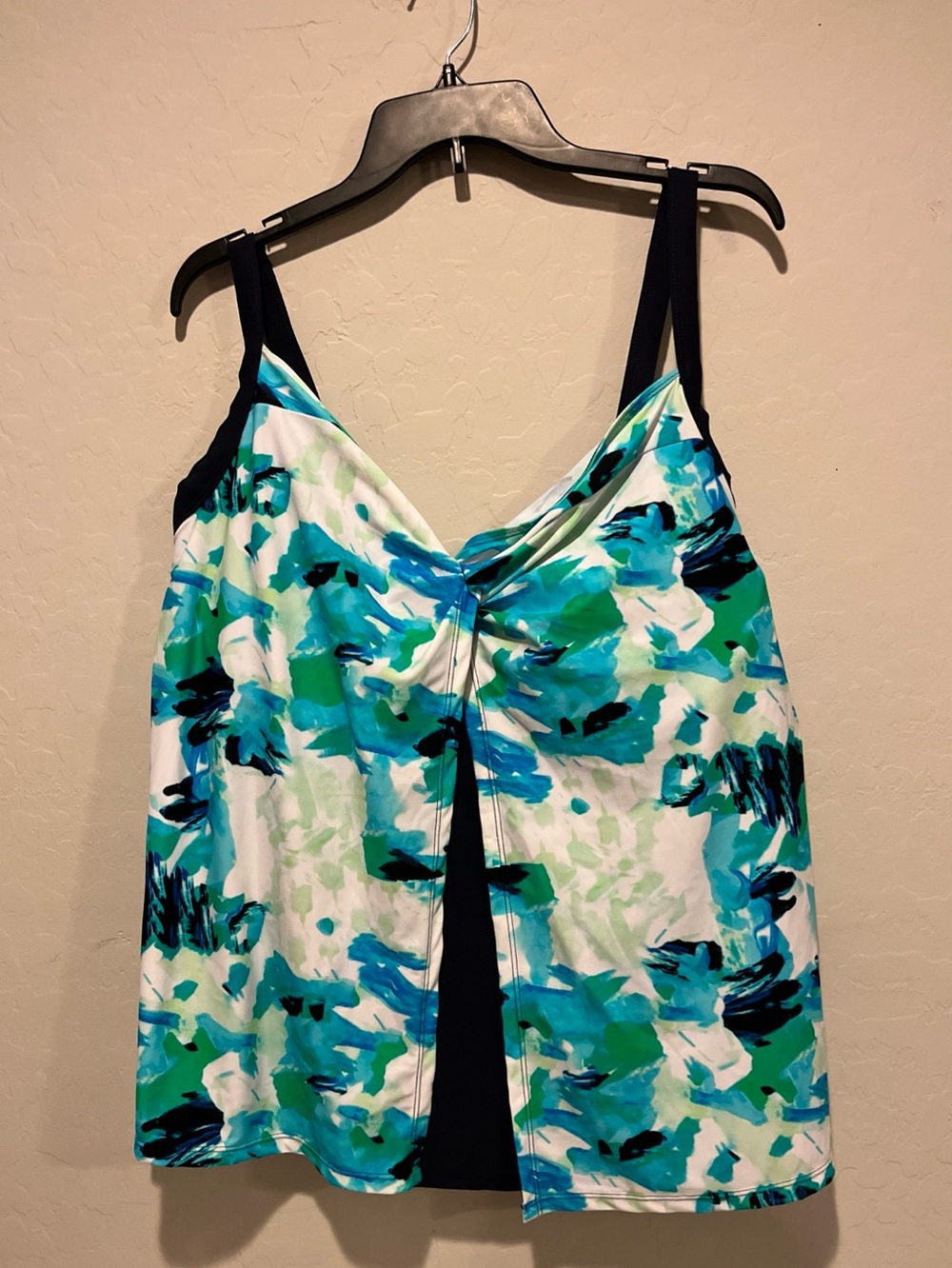 Heat Swimwear Women’s Tankini Swim with Blue & Green Watercolor Print Size 22W